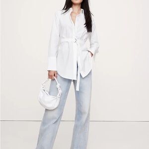 Banana Republic Crisp White belted Blouse